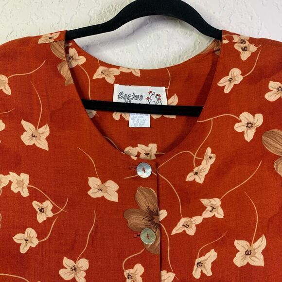 CACTUS FLOWER Dress Vintage V-Neck Ruffle Tiered Floral Western‎ Broom Style - Picture 3 of 12